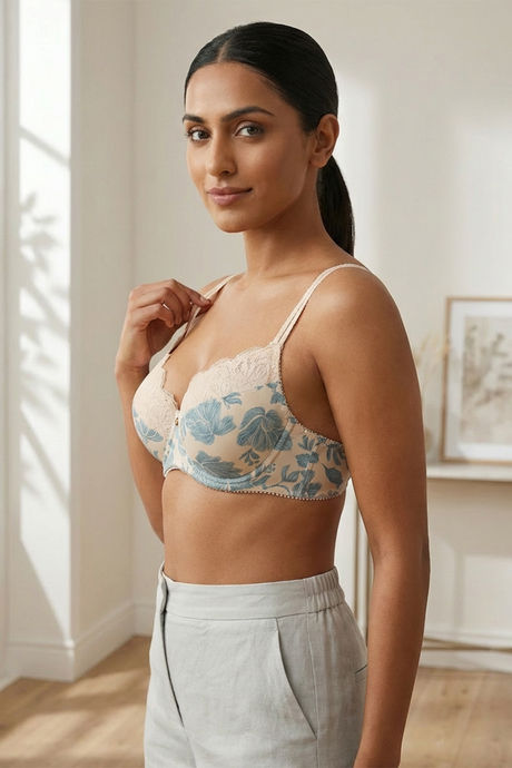 Zivame Floral Grace Padded Wired 3/4th Coverage Lace Bra - White Base With Blue Flower — image 2